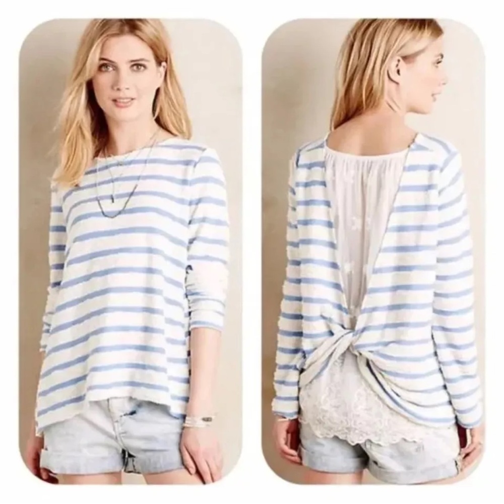 Sullivan + James Anthropologie Ingleside Terry Stripe Lace Pullover Small S